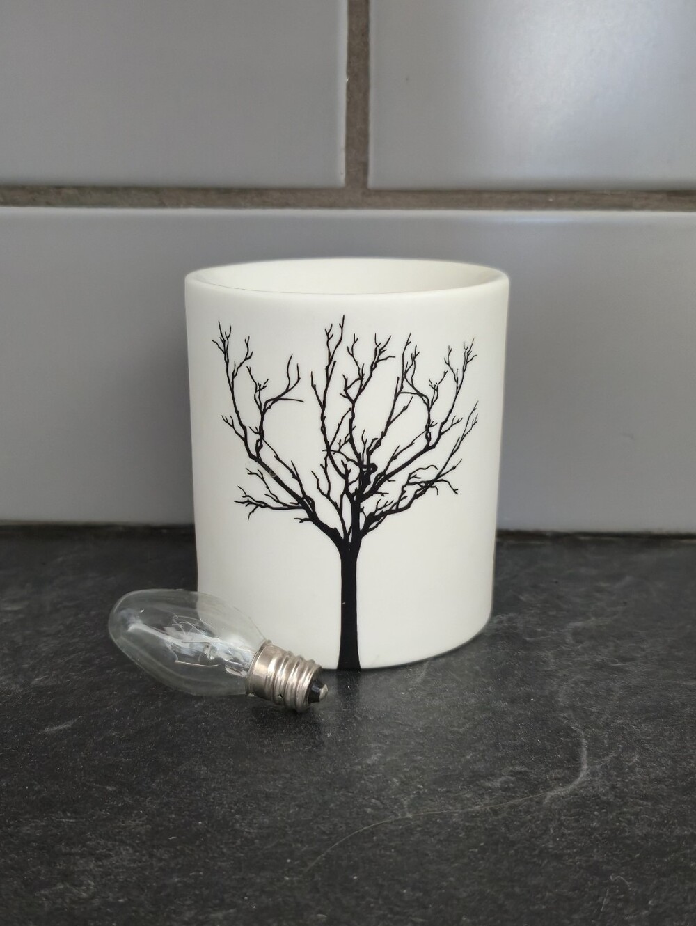 Scentsy Ceramic Wax Nightlight Warmer with Black Tree Silhouette *NO PLUG BASE.